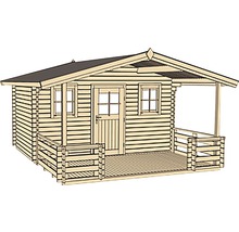Gartenhaus weka hohes Durchgangsmaß 195 cm, mit Vordach, Brüstung und Fußboden 450 x 520 cm natur