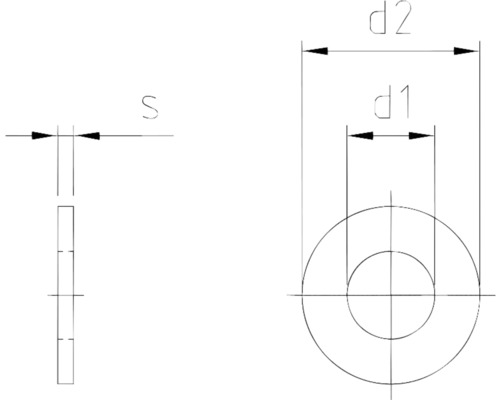 Dessin technique d''une rondelle avec les dimensions d1, d2 et s