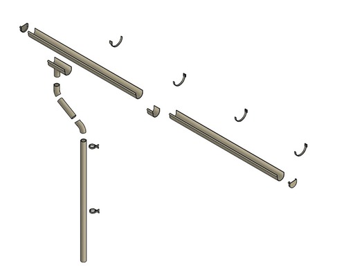 Kit de gouttières avec tuyau de descente, supports de gouttière et accessoires