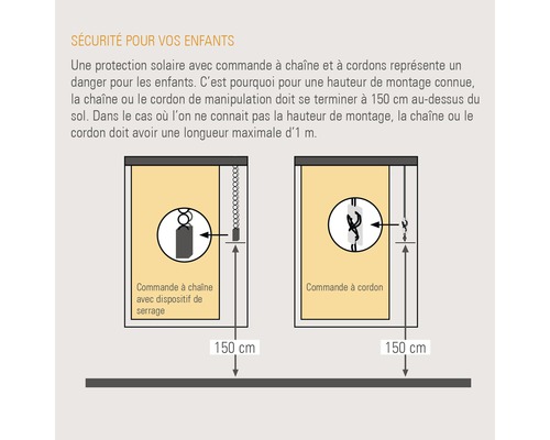 Illustration sur la sécurité des enfants pour les stores avec commandes à chaînette et à cordon