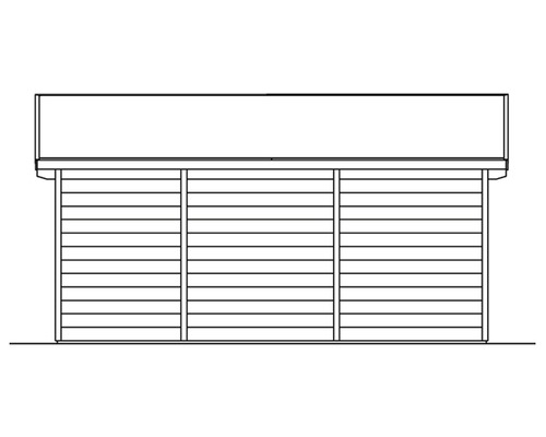 Illustration eines Gartenhauses mit horizontaler Holzverkleidung