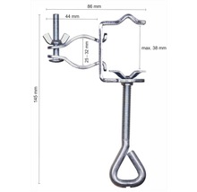Support métallique avec serre-joint et indications de dimensions
