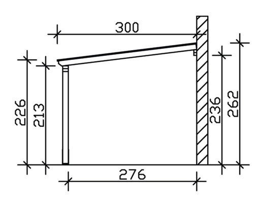 Dessin technique d''un abri avec indications de dimensions.