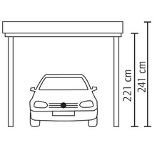 Darstellung der Maße eines Carports mit einer Höhe von 221 Zentimetern und einer Gesamthöhe von 241 Zentimetern