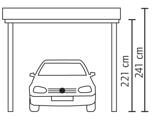 Représentation des dimensions d''un carport avec une hauteur de 221 centimètres et une hauteur totale de 241 centimètres