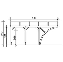 Dessin technique d''un pont en bois avec indications de hauteur et de largeur.