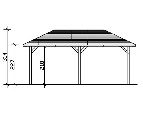 Zeichnung eines Pavillons mit Maßangaben