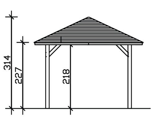 Skizze eines Pavillons mit Höhenangaben