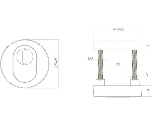 Dessin technique d''une serrure de porte avec dimensions