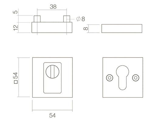 Schéma technique d''une serrure de WC avec dimensions