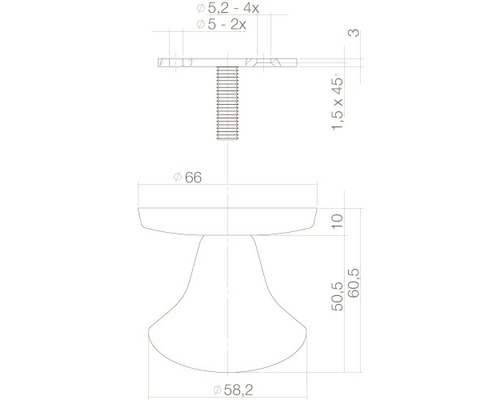 Technische Zeichnung eines Möbelknopfs mit Maßangaben