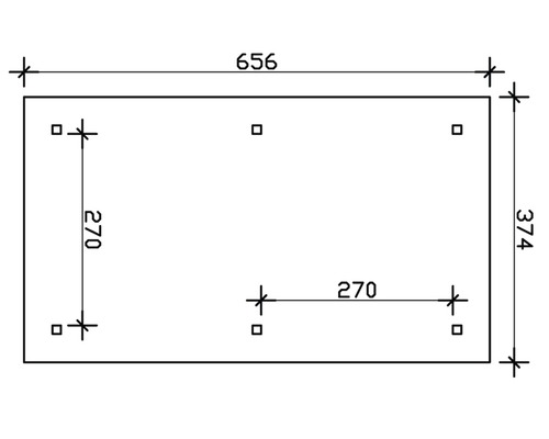 Technische Zeichnung mit den Maßen 656 mal 374 und Bohrlöchern