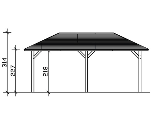 Dessin technique d''un pavillon avec indications de hauteur