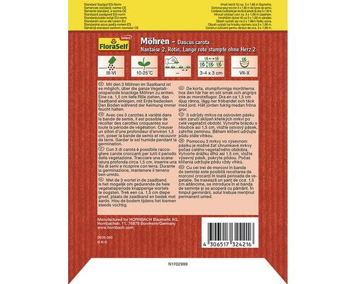 Paquet de graines de carottes de la variété Nantaise 2, Rotin, Lange rote stumpfe ohne Herz 2