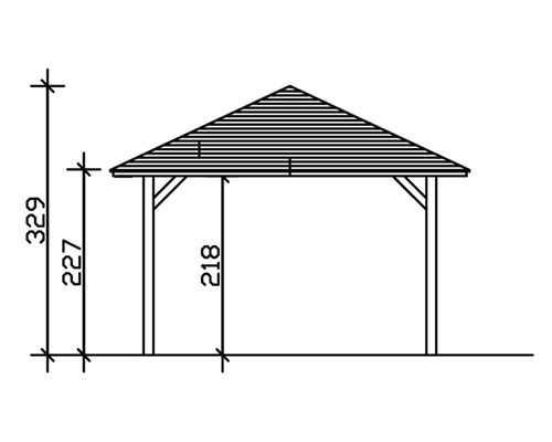 Dessin technique d''un pavillon avec indications de hauteur en centimètres