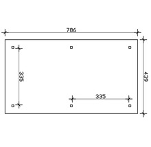 Technische Zeichnung mit Maßangaben 786 x 439 mm