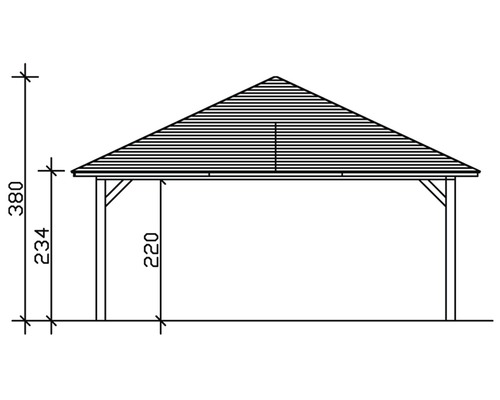 Schéma technique d''un pavillon avec indications de dimension.