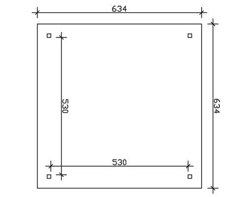 Dessin technique d''une plaque mesurant 634 sur 634 millimètres à l''extérieur et 530 sur 530 millimètres à l''intérieur.