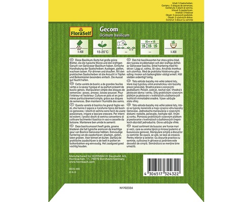 FloraSelf Gecom Ocimum Basilicum Sachet de graines