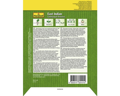 Emballage de graines de citronnelle des Indes orientales