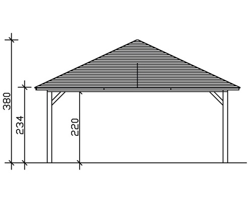 Technische Zeichnung eines Pavillons mit Höhenangaben