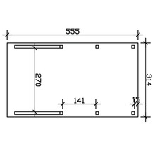 Carport simple SKAN HOLZ Friesland avec 2 arches et ancrages pour poteaux 314x555 cm noyer