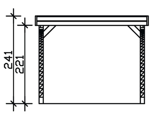 Technische Zeichnung eines Holzpavillons mit Höhenangabe