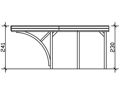Zeichnung eines Holzcarports mit den Maßen 241 und 230