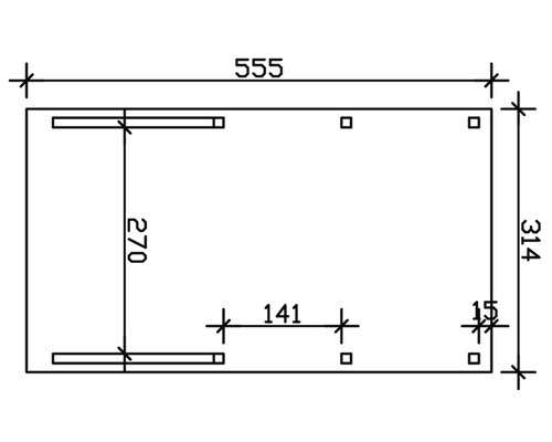 Technische Zeichnung mit Abmessungen in Millimetern