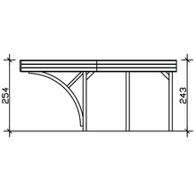 Carport double SKAN HOLZ Friesland avec 2 arches et ancrages pour poteaux 557x555 cm noyer