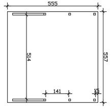 Carport double SKAN HOLZ Friesland avec 2 arches et ancrages pour poteaux 557x555 cm noyer