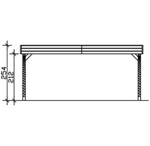 Carport double SKAN HOLZ Friesland avec 2 arches et ancrages pour poteaux 557x555 cm noyer