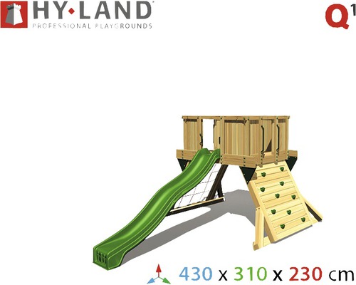 Tour de jeux en bois avec toboggan et mur d''escalade