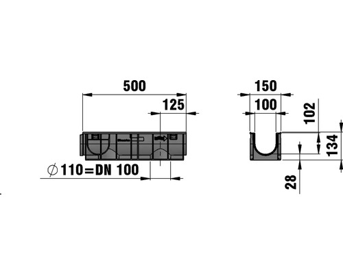 Schéma technique d''une rigole de drainage avec indications de dimensions