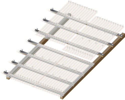 Construction d''un toit de terrasse avec des panneaux transparents et du matériel de fixation