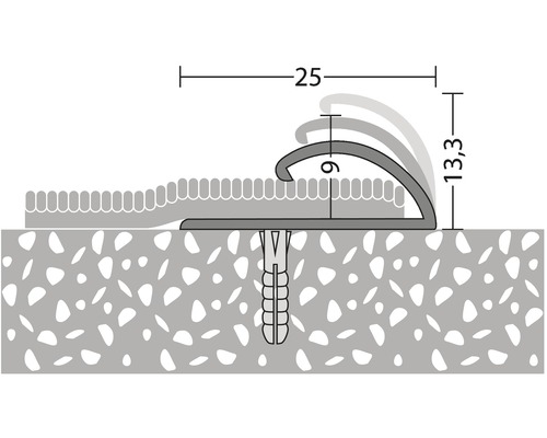 Illustration eines Übergangsprofils mit den Maßen 25, 6 und 13,3 Millimeter.