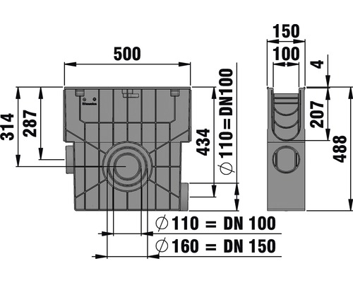 Schéma technique d''une évacuation de cour avec indications de dimension