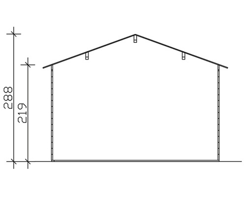 Diagramm einer Gartenhütte mit Maßangaben