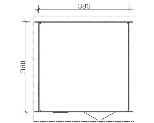 Plan d''un abri de jardin mesurant 380 sur 380 centimètres.