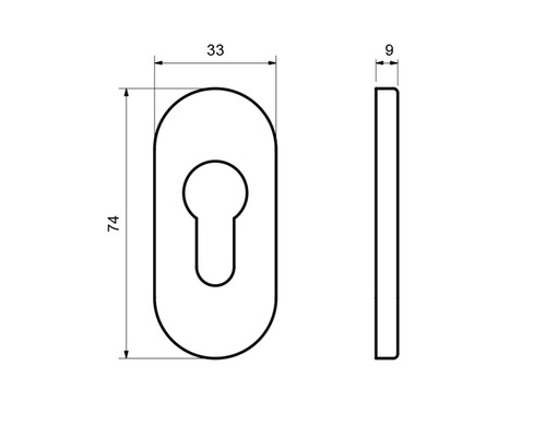 Technische Zeichnung eines Türschlosses mit Abmessungen.