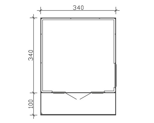 Plan d''un abri de jardin avec des dimensions de 340 x 340 x 100 centimètres.