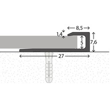 Schéma d''un profilé de transition avec dimensions et fixation par cheville