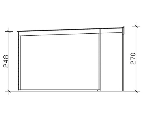 Schéma technique d''un abri de jardin avec les indications de hauteur 248 et 270 centimètres.