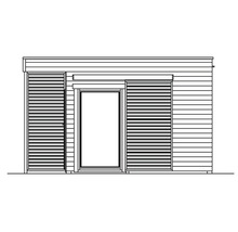 Illustration d''un abri de jardin avec des murs en bois et une porte