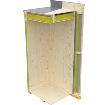 Vue en coupe d''un abri de jardin en bois avec carton bitumé et isolation