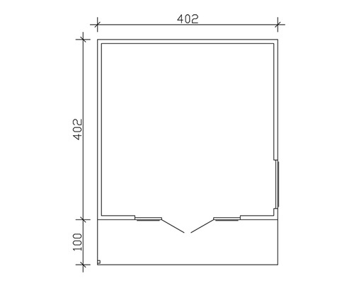 Plan d''un abri de jardin avec des dimensions de 402 x 402 x 100 cm