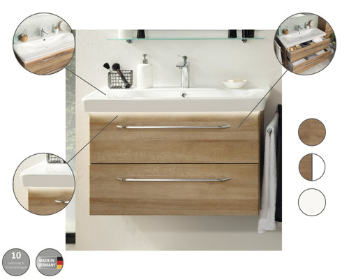 Meuble sous-lavabo avec deux tiroirs et lavabo en céramique