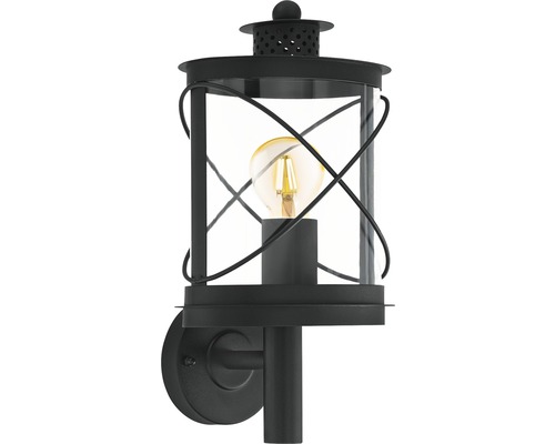 Schwarze Wandleuchte im Laternenstil mit Glühbirne