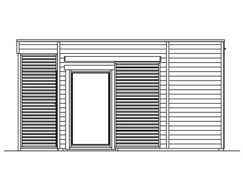 Illustration d''un abri de jardin avec porte et volets roulants