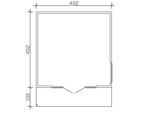 Plan d''un abri de jardin avec les dimensions 402 x 402 x 100 cm.